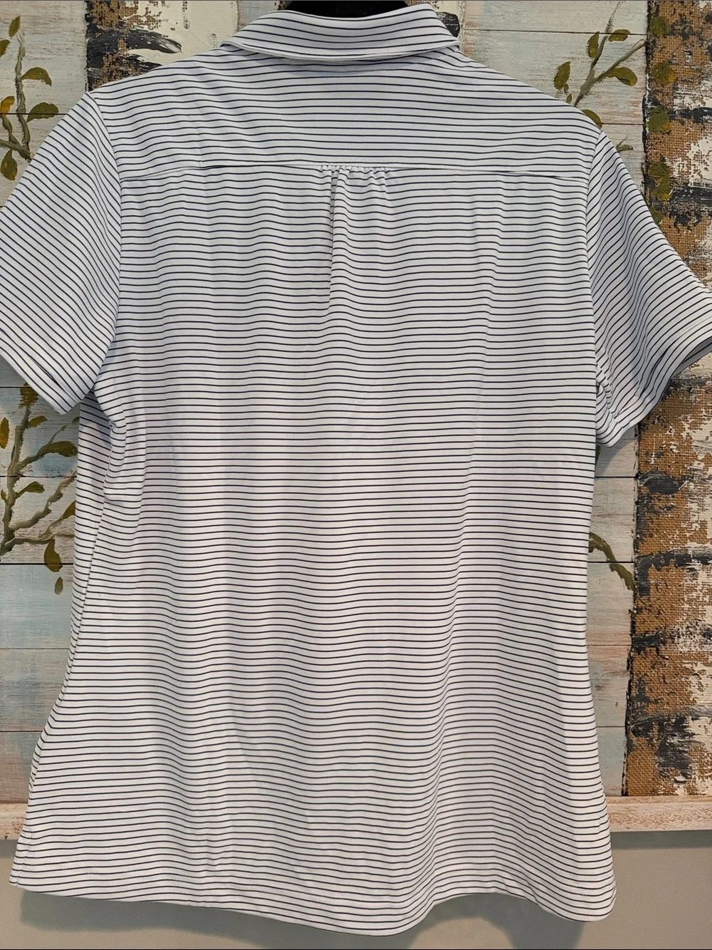 adidas Pinehurst Golf White and Navy Striped Short Sleeve Polo
